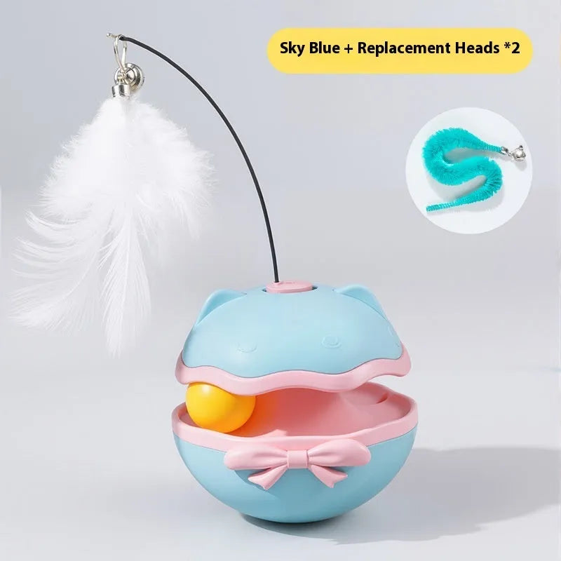 Electric cat toy tumbler with plastic teaser wand in lemon yellow colour