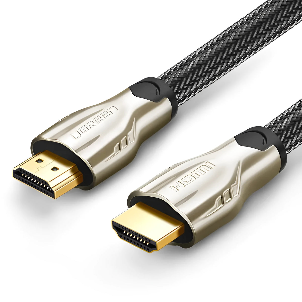 5 metre HDMI cable with gold connectors showing aluminum foil Mylar braid shielding construction
