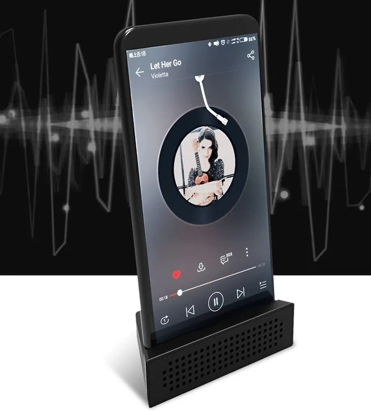 Mini portable phone amplifier stand in four colours compatible with iPhone and smartphones 6-10mm thick