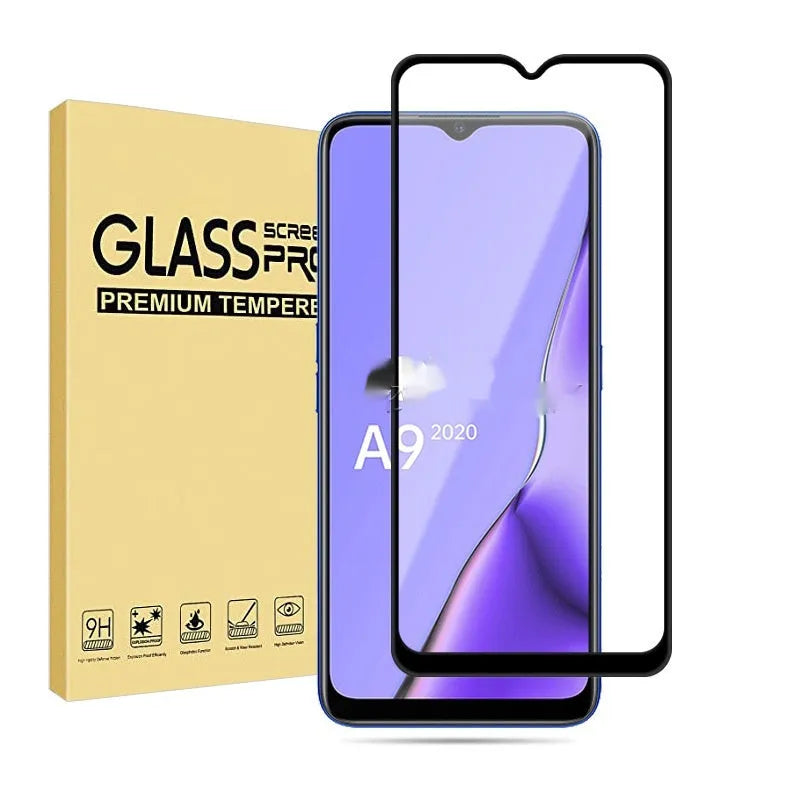 OPPO A9 2020 full screen tempered glass protector with anti-fingerprint coating and full glue application