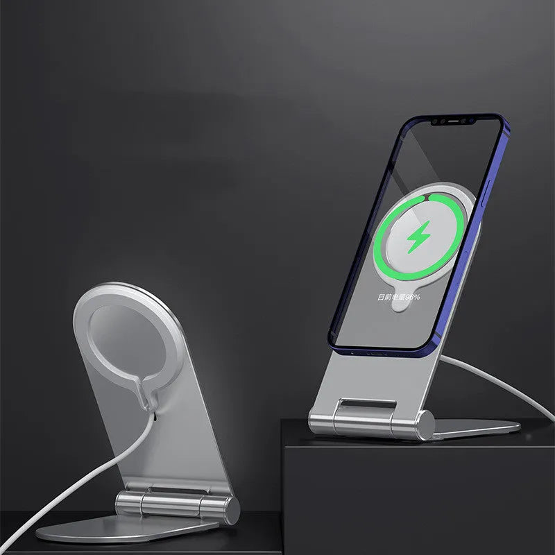 Silver vertical adjustable magnetic car phone mount bracket for iPhone 12 on a dashboard