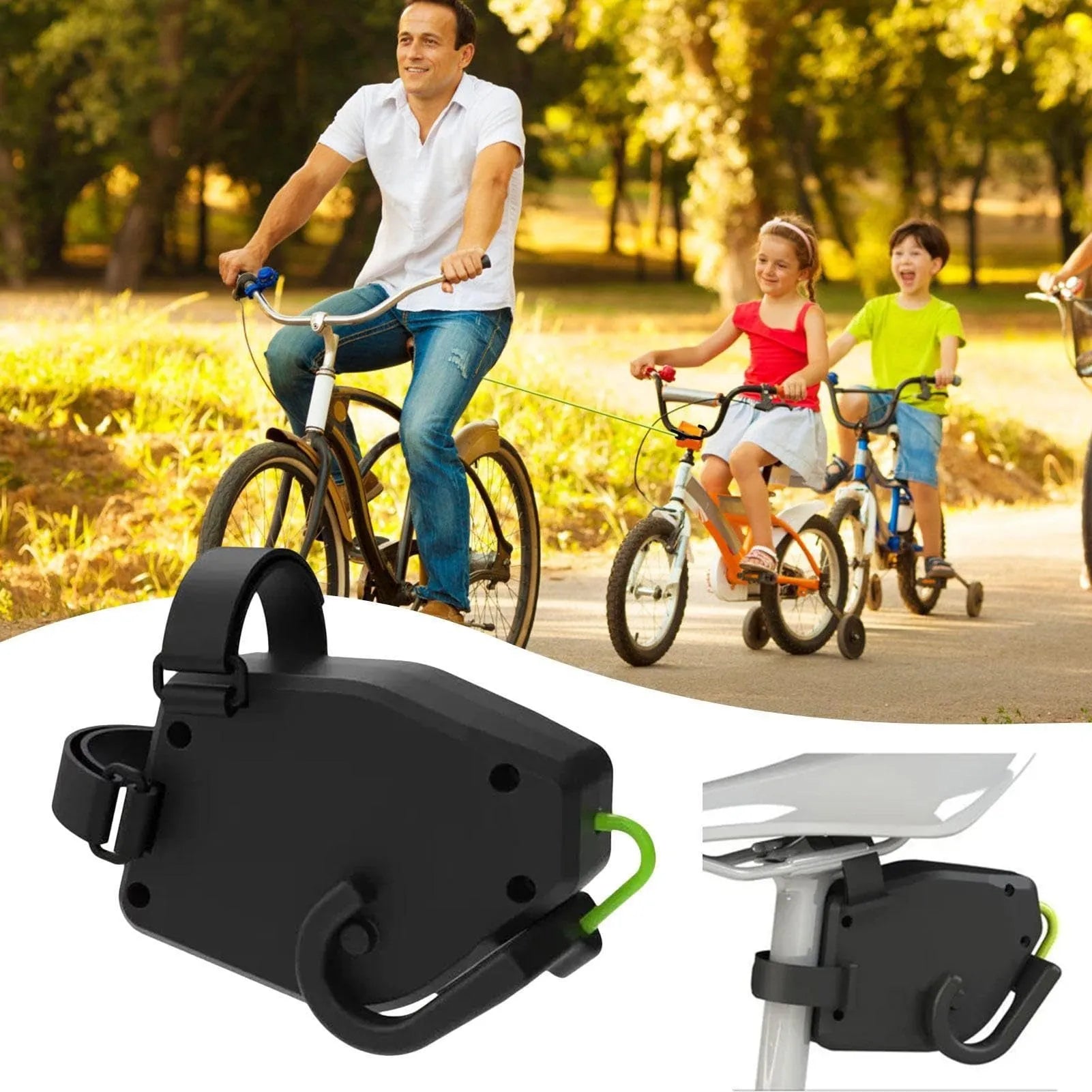 Black plastic and resin bicycle trailer rope for connecting child trailers to adult bikes