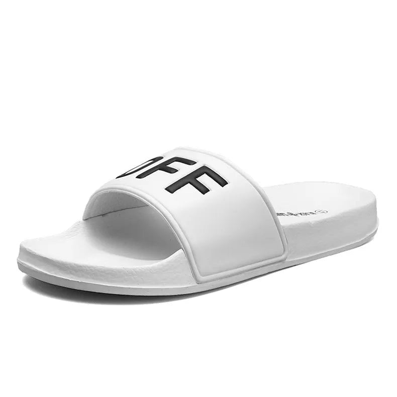Large men's personalised slippers with rubber sole and open toe design in black or white colours