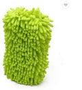 Silvery green chenille microfiber car wash sponge on a white background.