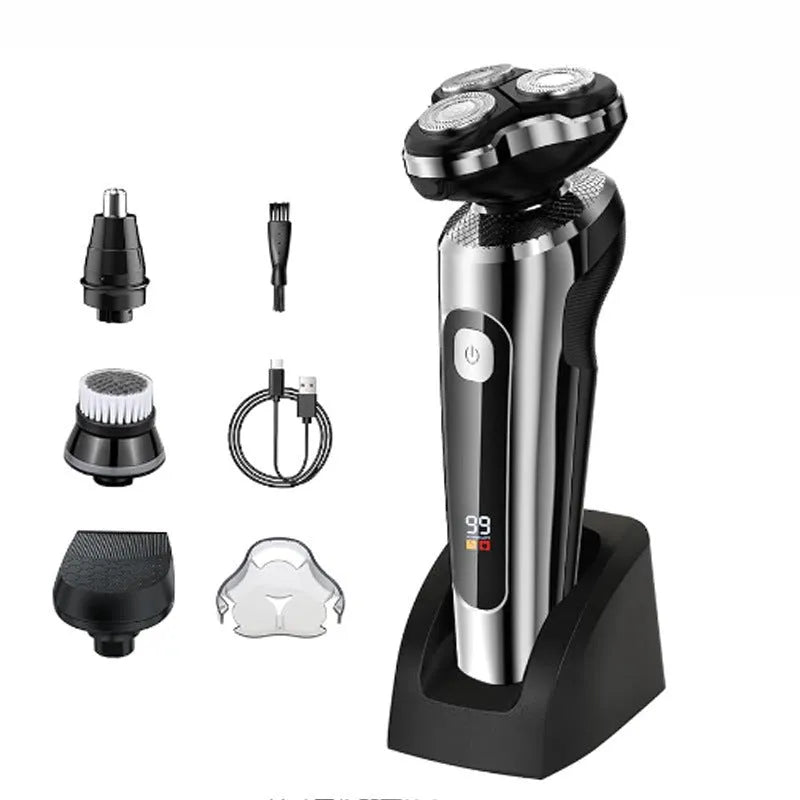 Digital USB rechargeable beard trimmer with LED display in five-in-one colour base