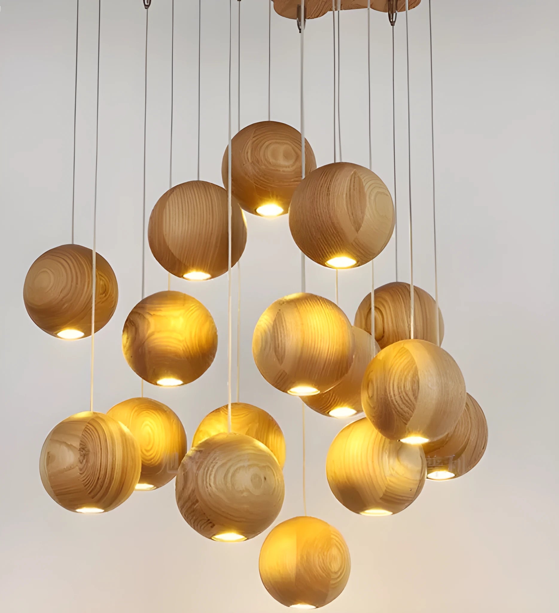 Nordic style solid wood ball chandelier pendant light with adjustable cord