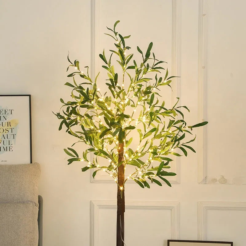 1.8 metre tall artificial olive tree lamp with 210 warm white LED lights for courtyard decoration