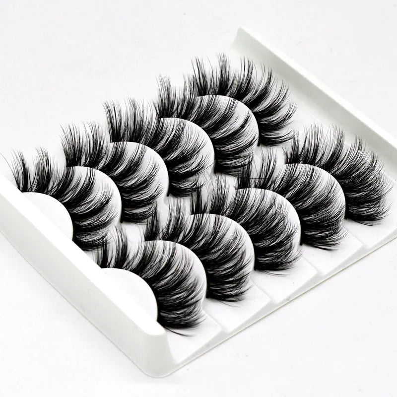 Handmade chemical fibre false eyelashes in thick style with plastic cotton stalk, 3D mixed specs