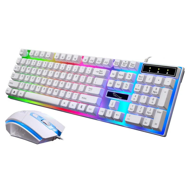 G21 wired keyboard and mouse set in black or white with suspended lighting and 1000dpi optical mouse.