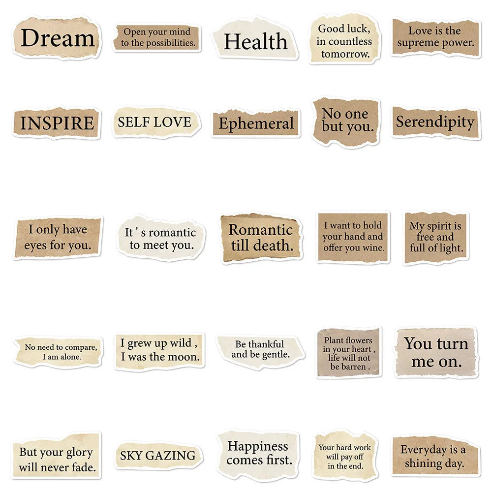 Tear English pattern decorative stickers set with reusable adhesive