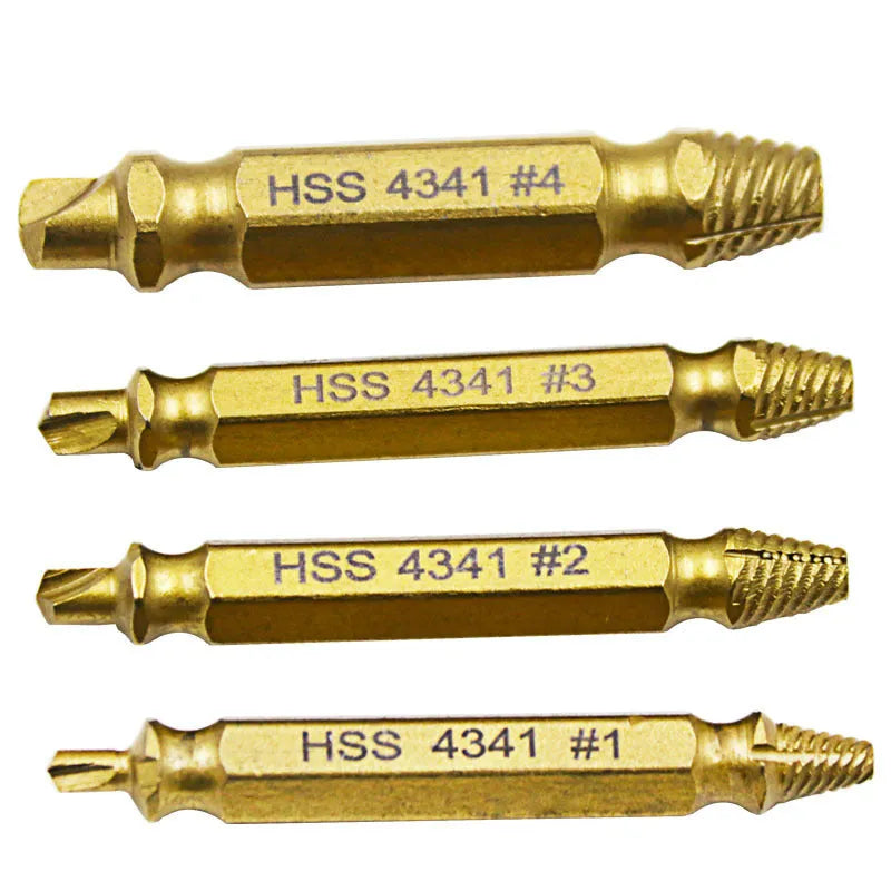 4341 high-speed steel screw extractor set for removing damaged fasteners