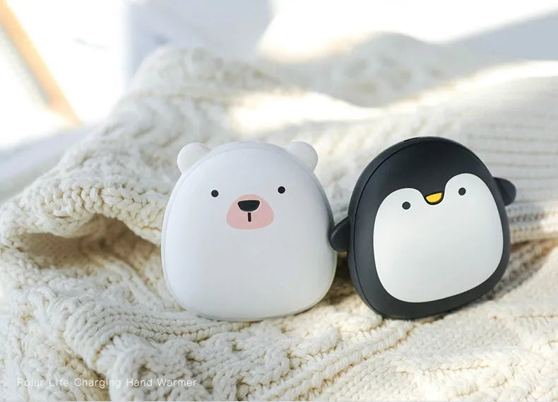 Cartoon penguin and polar bear USB rechargeable hand warmers with power bank function