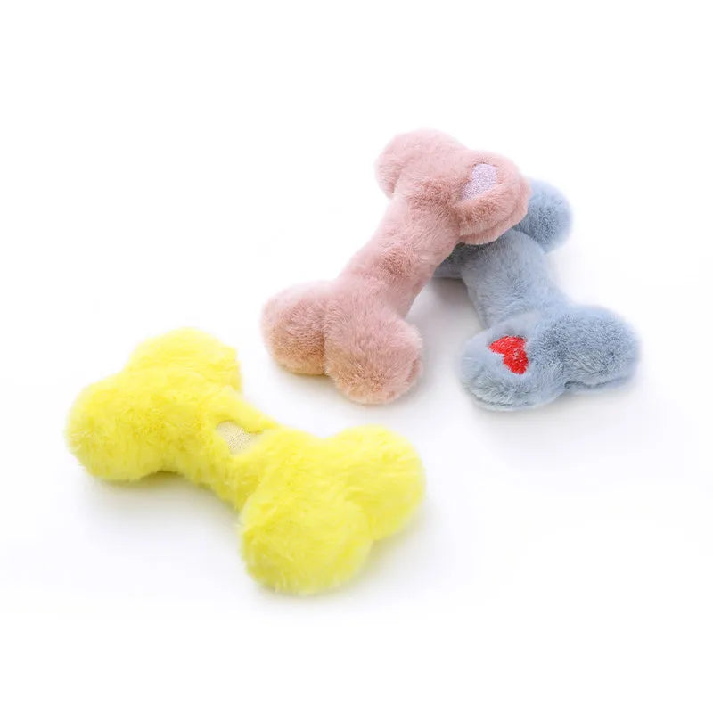 Blue plush bone dog toy with squeaker for small dogs chew-resistant play