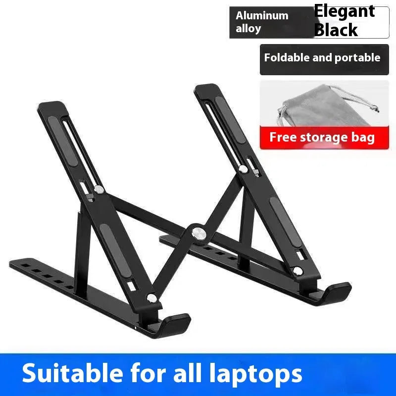 Silver aluminium alloy folding laptop stand with silicone padding for 16-18 inch devices