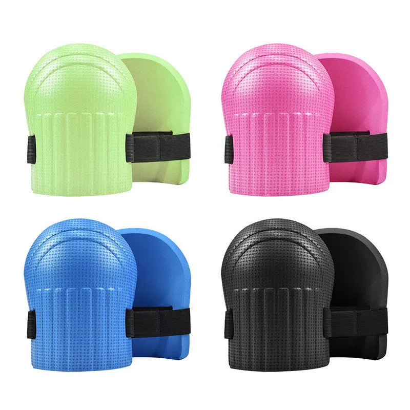 A pair of foam kneepads in blue, showing their 11mm thick EVA foam construction for knee protection.