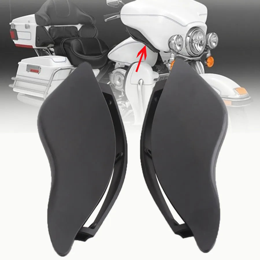 Harley Davidson motorcycle ABS windshield side wing kit in smoked or black