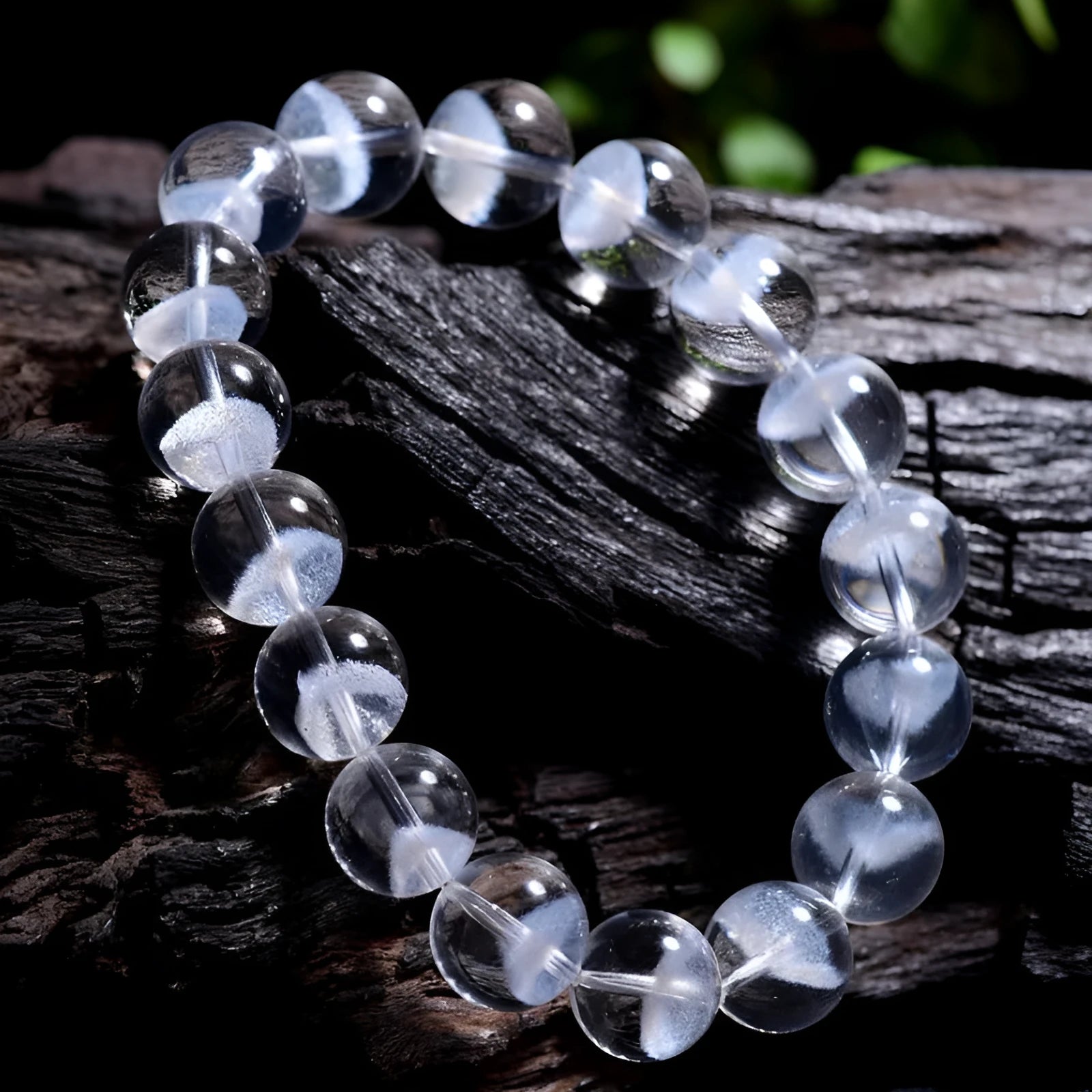 Women's white crystal ghost pyramid bracelet with Ruyi charm in graduated sizes