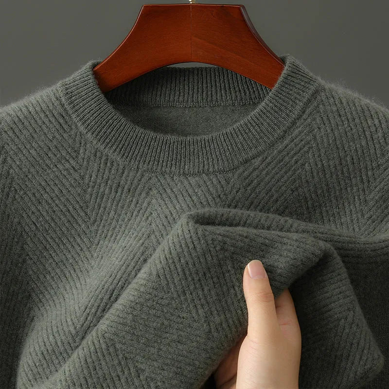 Men's wool round neck pullover sweater in beige, camel, light gray, gray or olive green, long sleeve winter jumper.