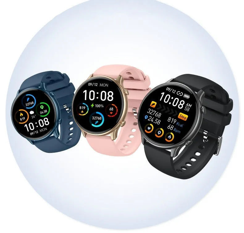 Round touch screen smart sports watch with heart rate monitor on silicone strap
