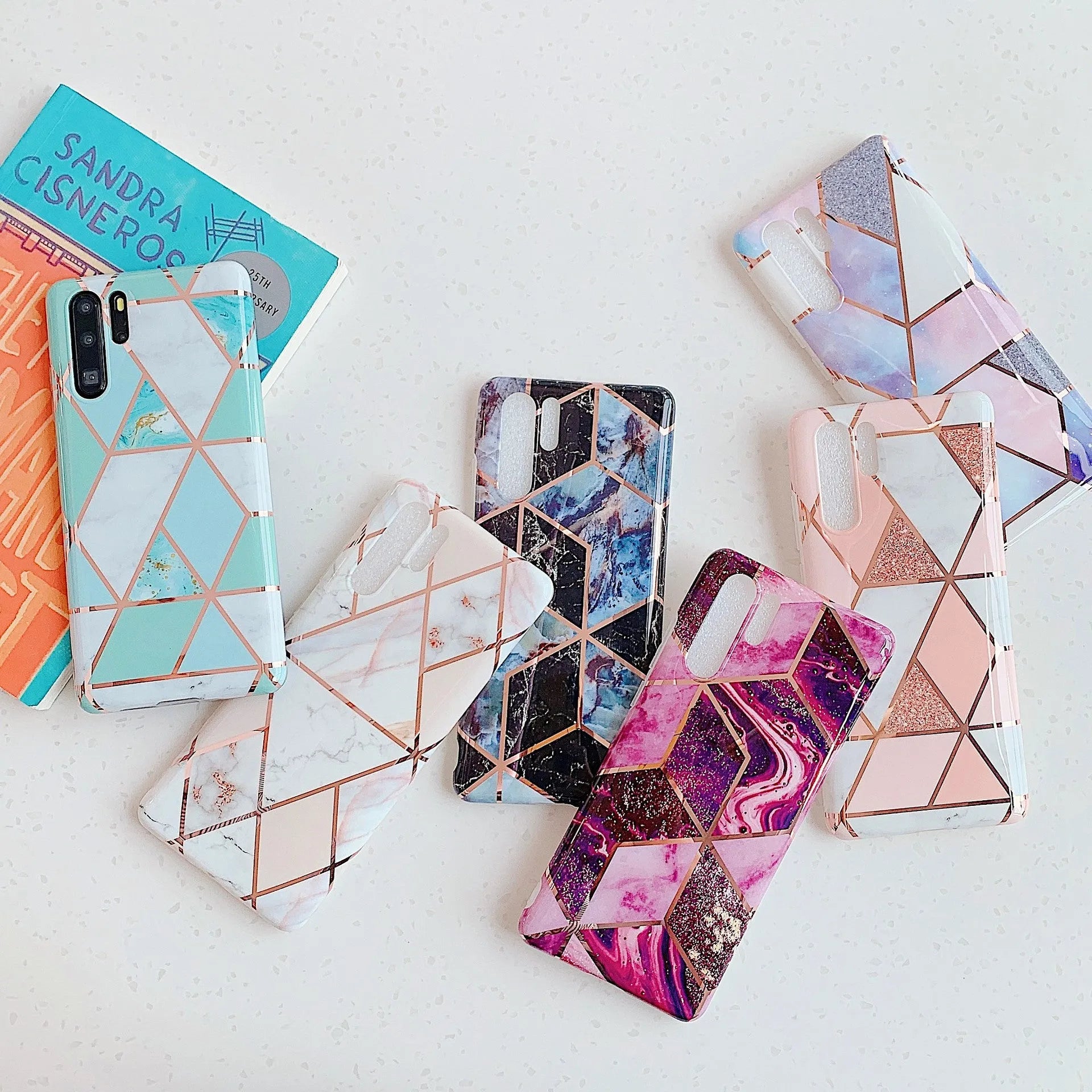 Electroplated marble mobile phone case with holographic finish on smartphone