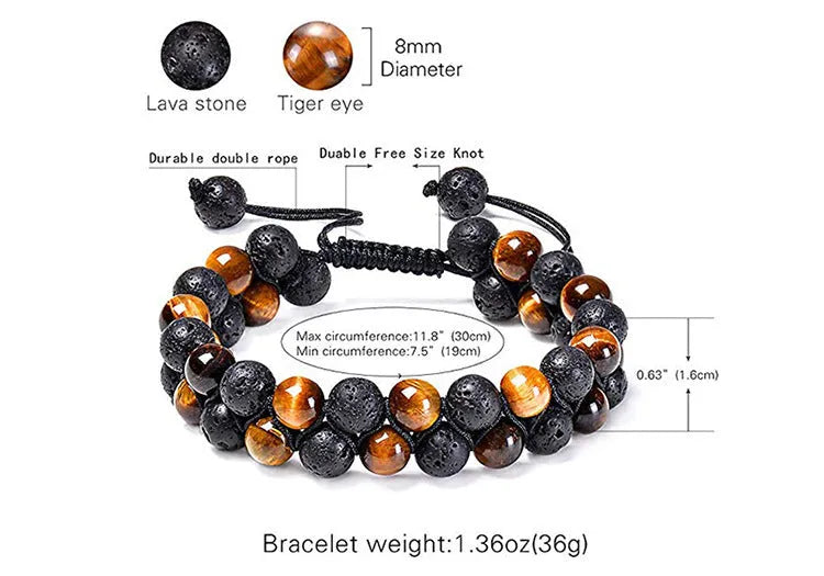 Tiger eye and matte black agate geometric couple bracelets with multiple style options