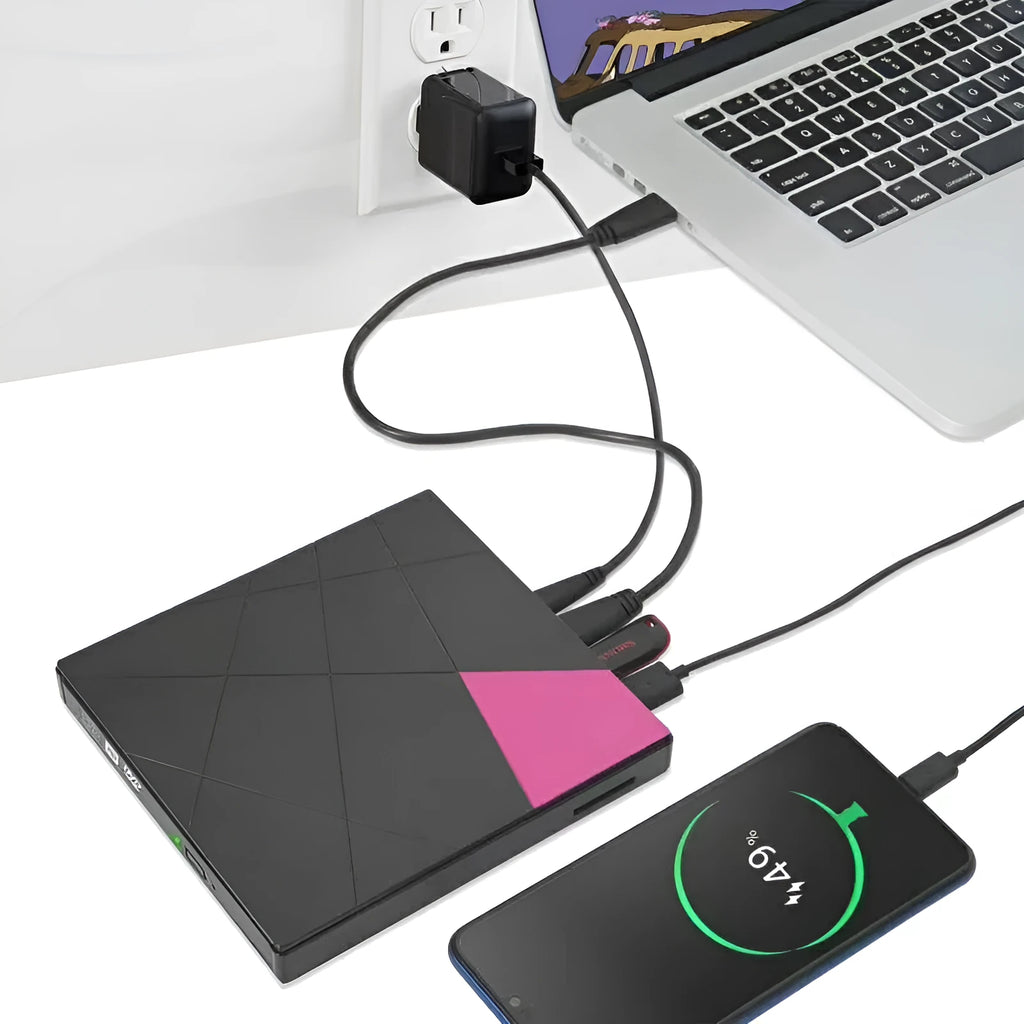 External USB DVD burner with card reader, 24x read and write speed, rose-red or white, 152 x 142 x 20mm
