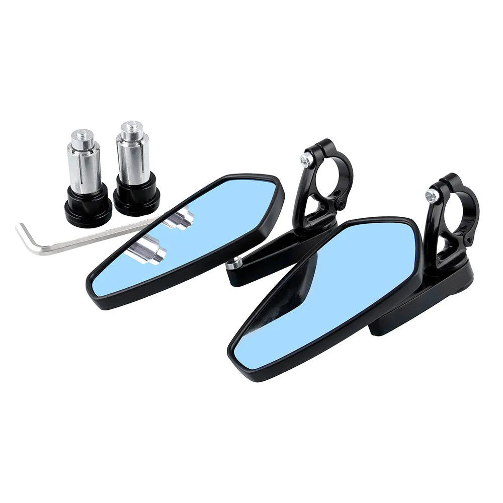 Black aluminium alloy motorcycle handlebar mirror with blue glass for 22mm 7/8 inch handlebars