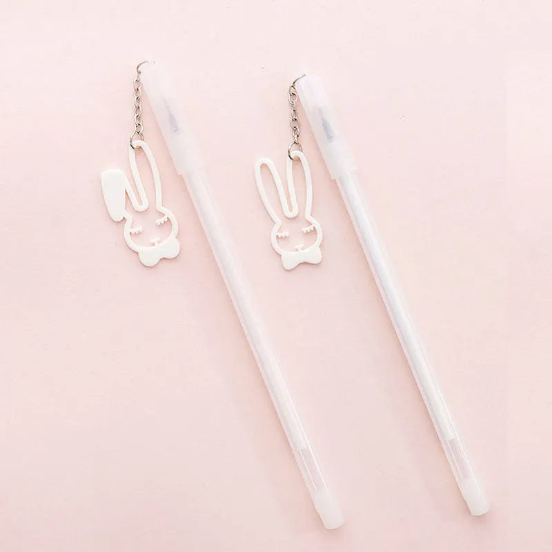 Plastic gel pen with paper crane or rabbit pendant decoration showing 0.38mm tip and 17cm length