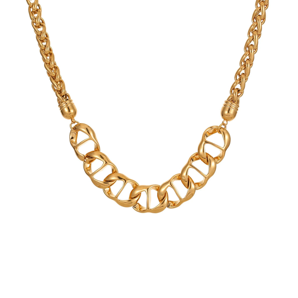 Gold plated stainless steel necklace with geometric pendant on regular chain