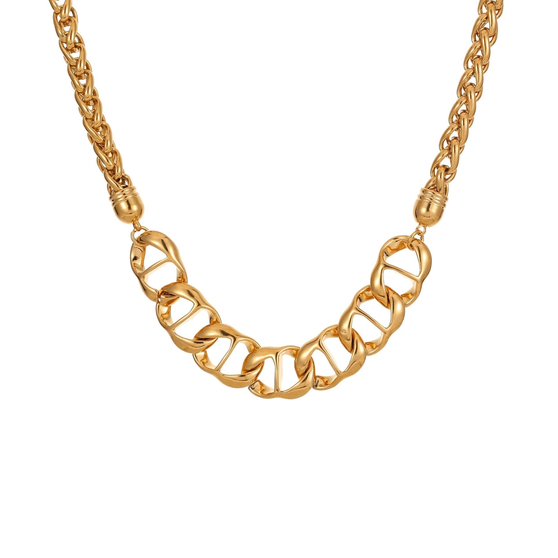 Gold plated stainless steel necklace with geometric pendant on regular chain