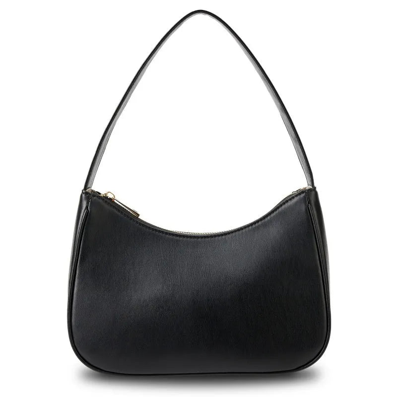 Simple retro waterproof shoulder bag in PU leather shown in apricot colour.