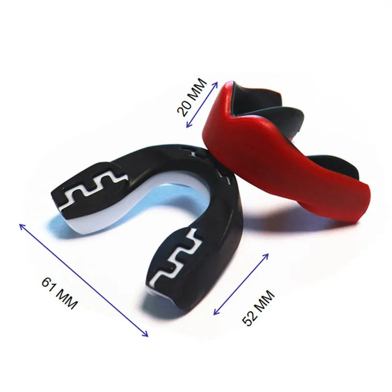 Adult boxing mouthguard with printed tooth socket design for martial arts protection in three colour options