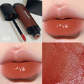 Black Shiny Makeup Mirror Lip Lacquer in six colour options including tomato, orange brown, and rose.