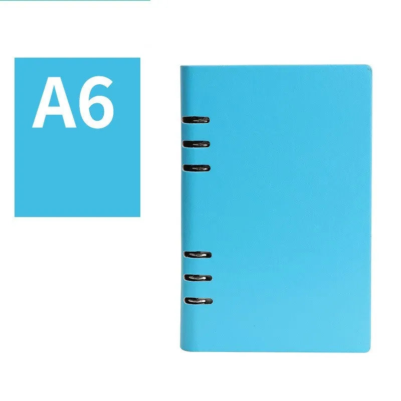 Loose-leaf notebook with imitation leather cover in red blue black brown seaweed green colours