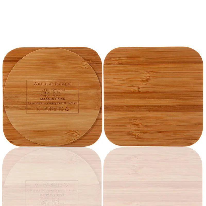 Square bamboo wood 5W wireless charging pad with Qi certification