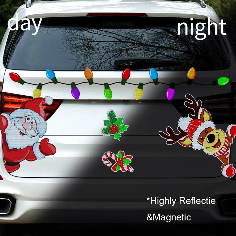 Christmas elk cartoon reflective magnetic sticker for window decoration