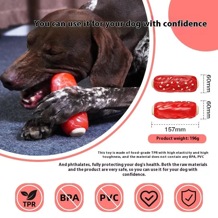 Primary colour plastic molar rod dog toy with glue toothbrush texture for chewing and dental care