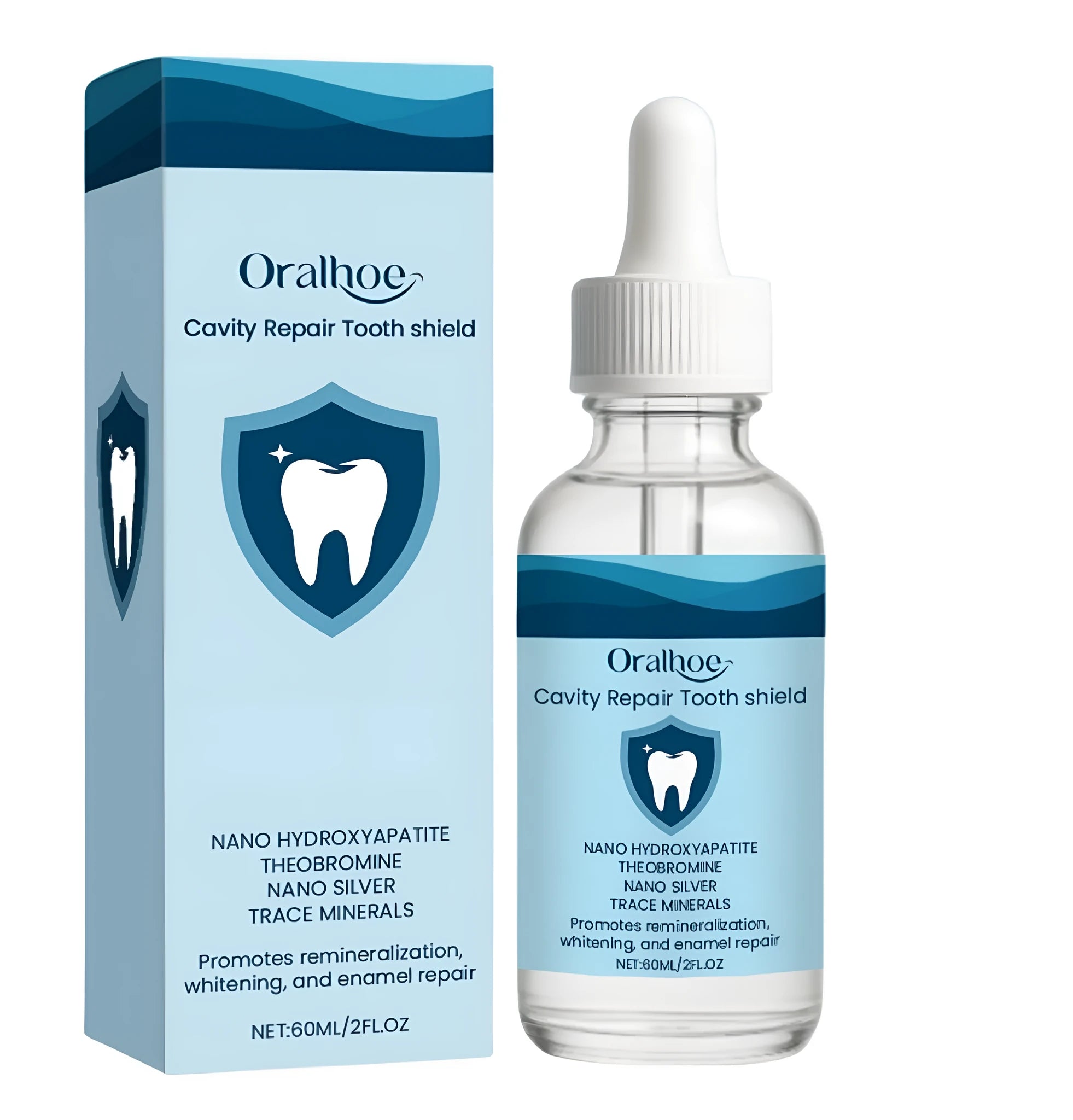 60ml bottle of dental restorative fluid with hydroxyapatite and colloidal silver formulation