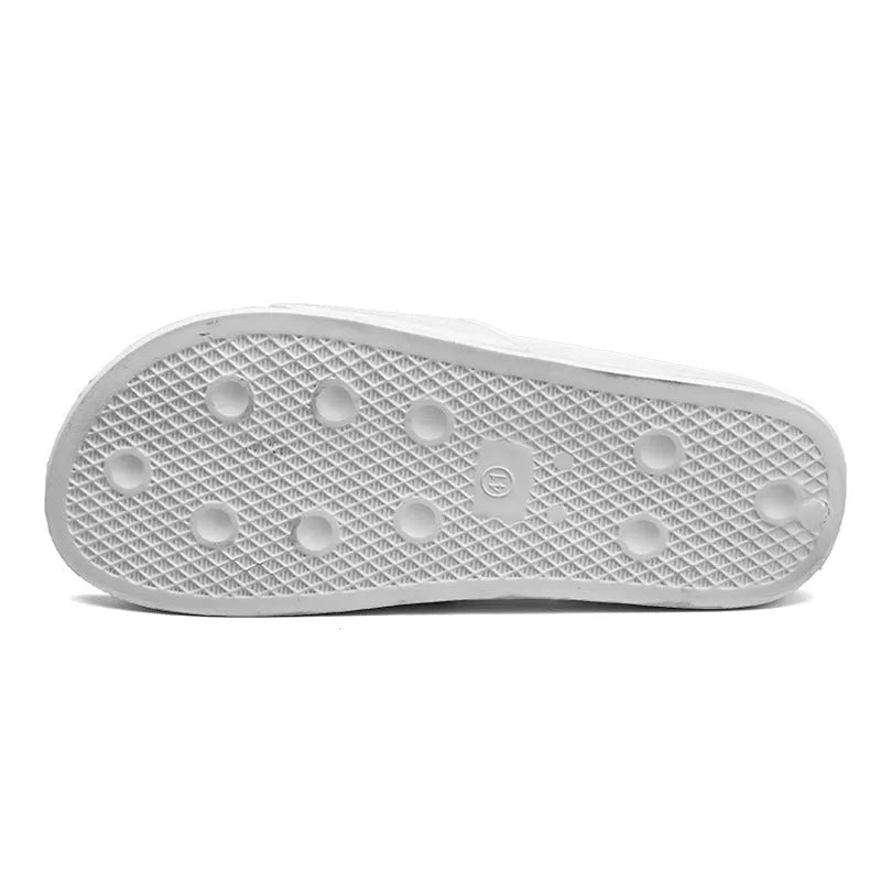 Large men's personalised slippers with rubber sole and open toe design in black or white colours