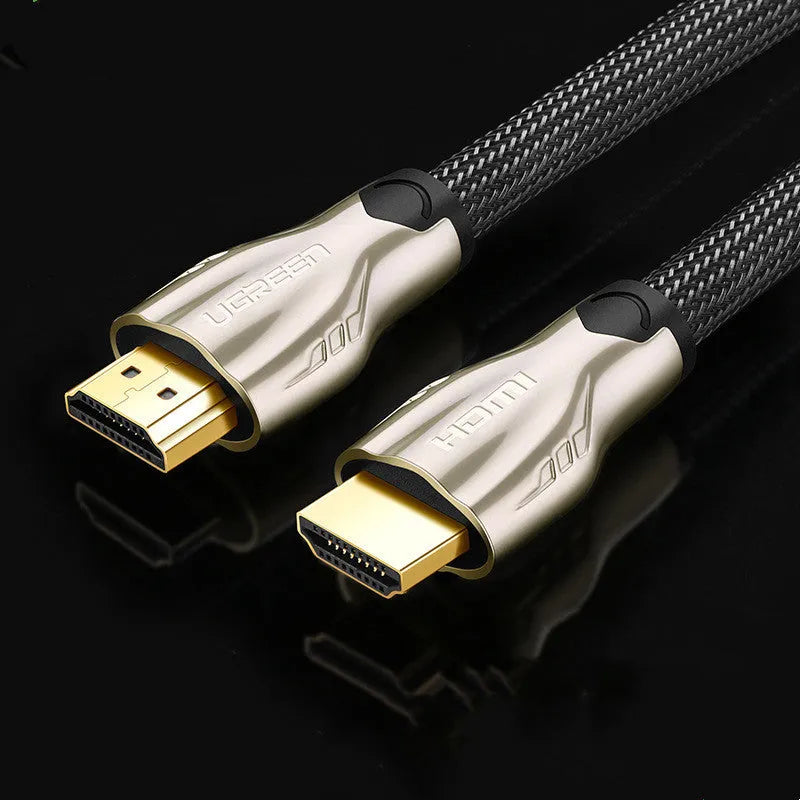5 metre HDMI cable with gold connectors showing aluminum foil Mylar braid shielding construction