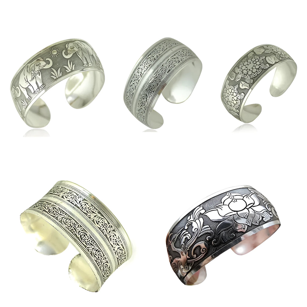 Ethnic Miao silver carved openwork bracelet with Roman shape in turtle colour