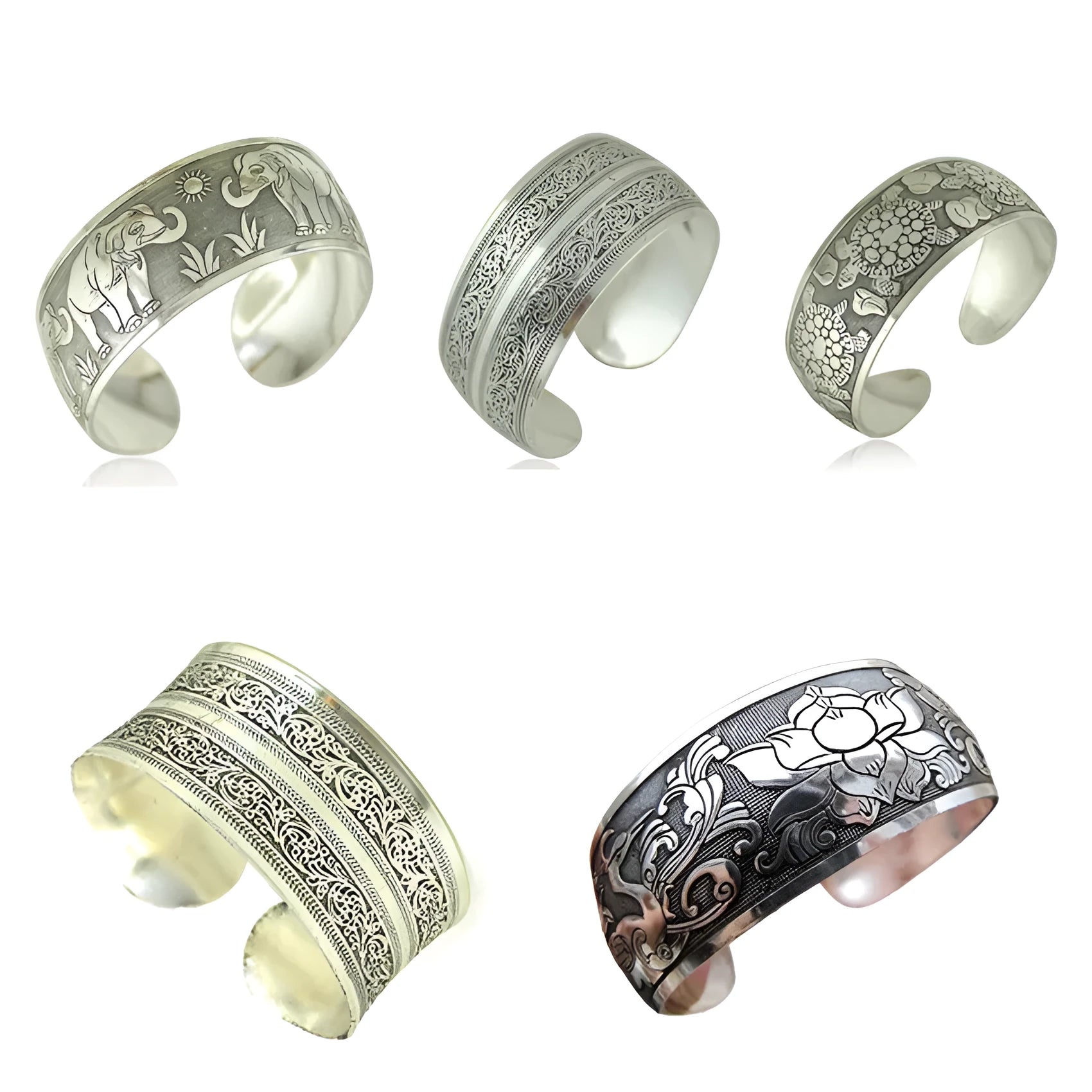 Ethnic Miao silver carved openwork bracelet with Roman shape in turtle colour