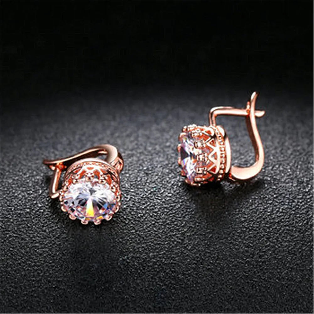 Korean retro style crown-shaped clip-on earrings for women in rose gold and white gold tone options