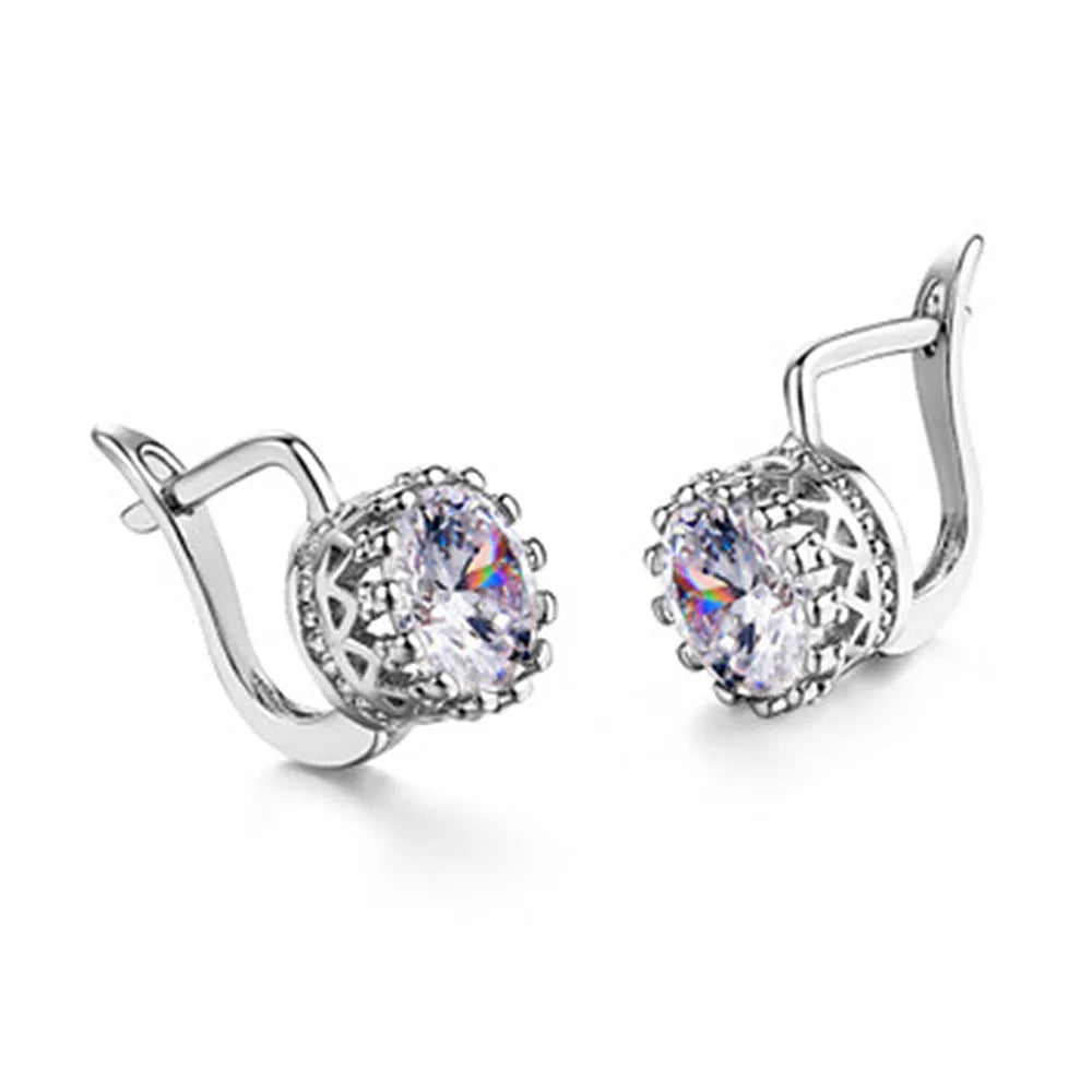 Korean retro style crown-shaped clip-on earrings for women in rose gold and white gold tone options