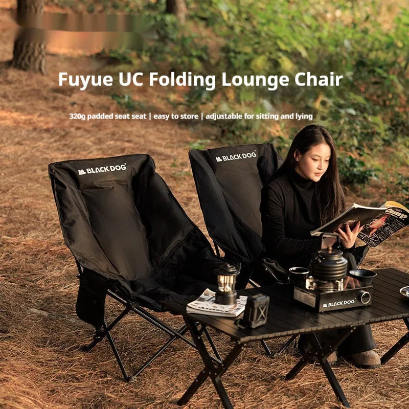 Night black Oxford cloth camping recliner folding stool with moon chair design for outdoor use