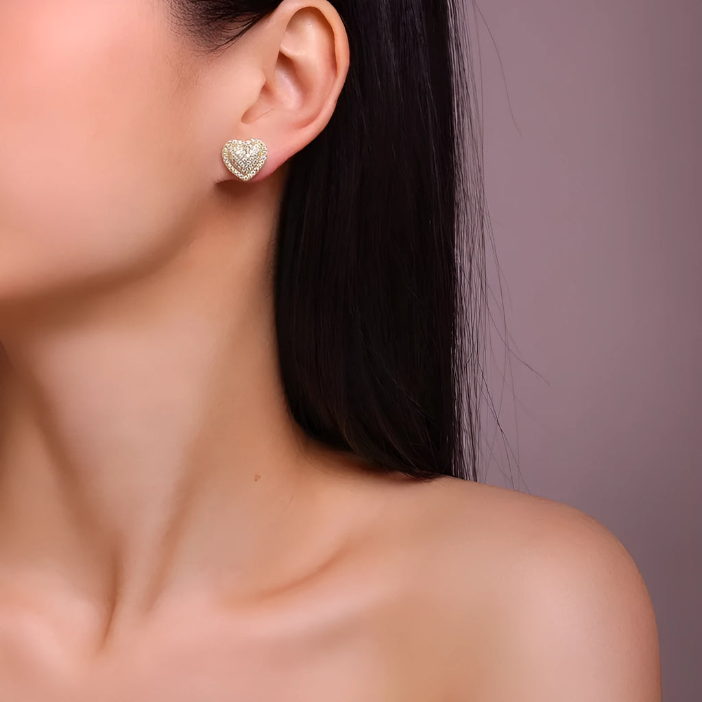 S925 silver moissanite heart-shaped stud earrings with gold plating