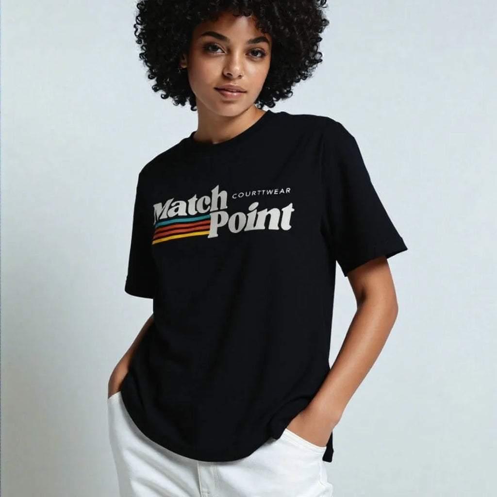 Men's black casual t-shirt with 3D digital print pattern, short sleeves and round neckline