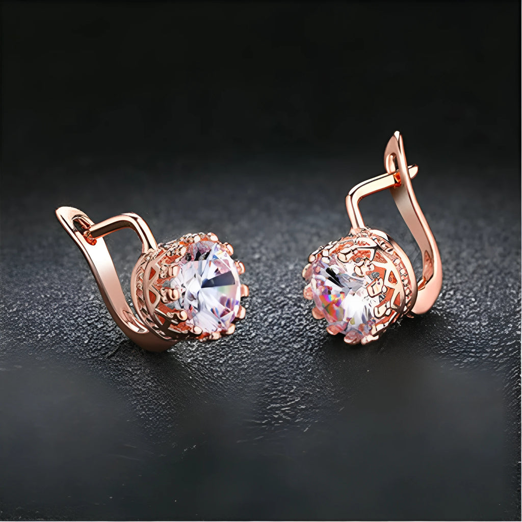 Korean retro style crown-shaped clip-on earrings for women in rose gold and white gold tone options