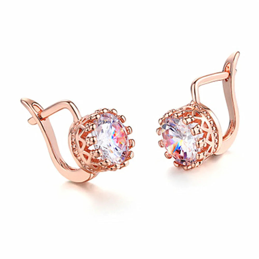 Korean retro style crown-shaped clip-on earrings for women in rose gold and white gold tone options