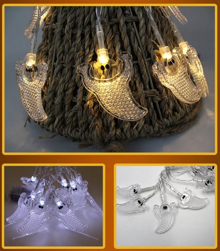 Halloween LED string lights with pumpkin, bat and ghost pendants on 1.2 metre waterproof cord